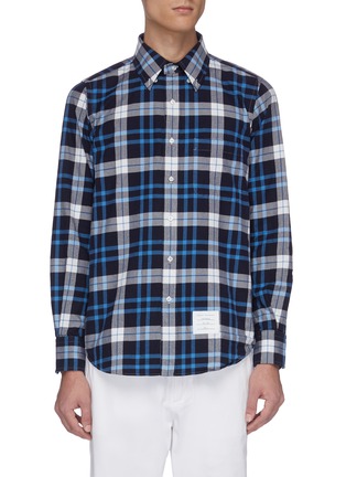 Main View - Click To Enlarge - THOM BROWNE  - Chest pocket check plaid flannel shirt
