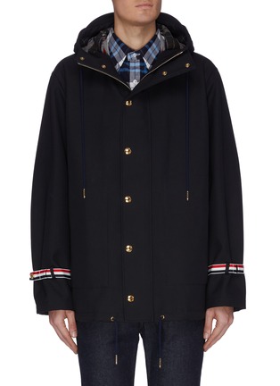 Main View - Click To Enlarge - THOM BROWNE  - Stripe cuff snap up hooded jacket