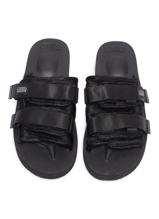 Detail View - Click To Enlarge - SUICOKE - 'MOTO-VHL' strappy band calf hair slide sandals