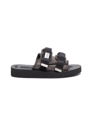 Main View - Click To Enlarge - SUICOKE - 'MOTO-VS' strappy band faux python embossed leather slide sandals