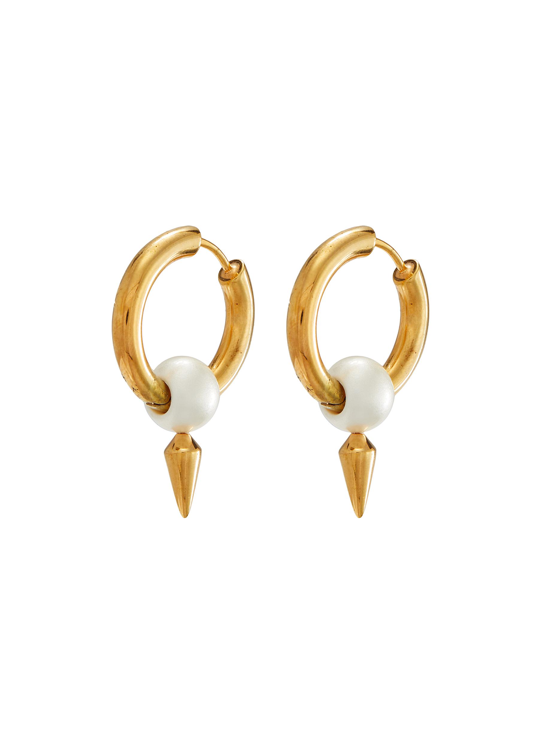 Balenciaga 'force Spike' Faux Pearl Embellished Hoop Earrings In Metallic