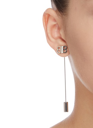 Figure View - Click To Enlarge - BALENCIAGA - 'BB' cylinder pin earrings