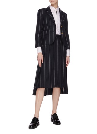 Figure View - Click To Enlarge - THOM BROWNE  - Pleated Wool Flannel Stripe Skirt