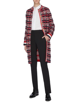 Figure View - Click To Enlarge - THOM BROWNE  - Frayed stripe jacquard tweed long jacket