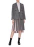 Figure View - Click To Enlarge - THOM BROWNE  - Stripe underlay pleated high-low skirt