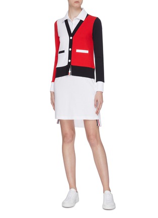 Figure View - Click To Enlarge - THOM BROWNE  - Trompe d'œil colourblock button polo dress