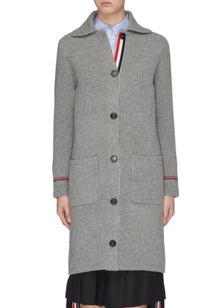 Main View - Click To Enlarge - THOM BROWNE  - Wool-cashmere rib knit sleeve patch pocket duffle coat