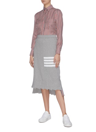 Figure View - Click To Enlarge - THOM BROWNE  - Colourblocked logo patch pinstripe shirt