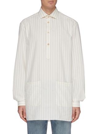 Main View - Click To Enlarge - GUCCI - Patch pocket stripe oversized half-button placket shirt