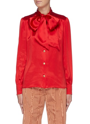 Main View - Click To Enlarge - GUCCI - Silk blend satin pussybow shirt