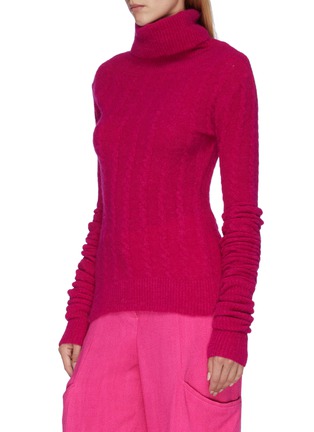 Front View - Click To Enlarge - JACQUEMUS - 'La Maille Sofia' ruched sleeve cable knit turtleneck top