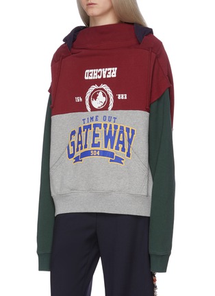 Front View - Click To Enlarge - VETEMENTS - 'Gateway' slogan print patchwork hoodie