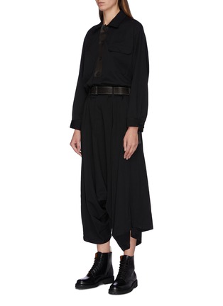Front View - Click To Enlarge - YOHJI YAMAMOTO - Belted leather panel jumpsuit