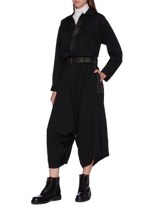 Figure View - Click To Enlarge - YOHJI YAMAMOTO - Belted leather panel jumpsuit