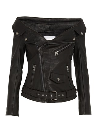 Main View - Click To Enlarge - FAITH CONNEXION - Off-shoulder leather biker jacket