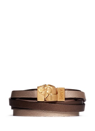 Main View - Click To Enlarge - ALEXANDER MCQUEEN - Triple strap leather skull bracelet