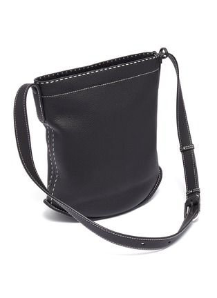 Detail View - Click To Enlarge - DELVAUX - 'Pin PM' contrast topstitching leather bucket bag