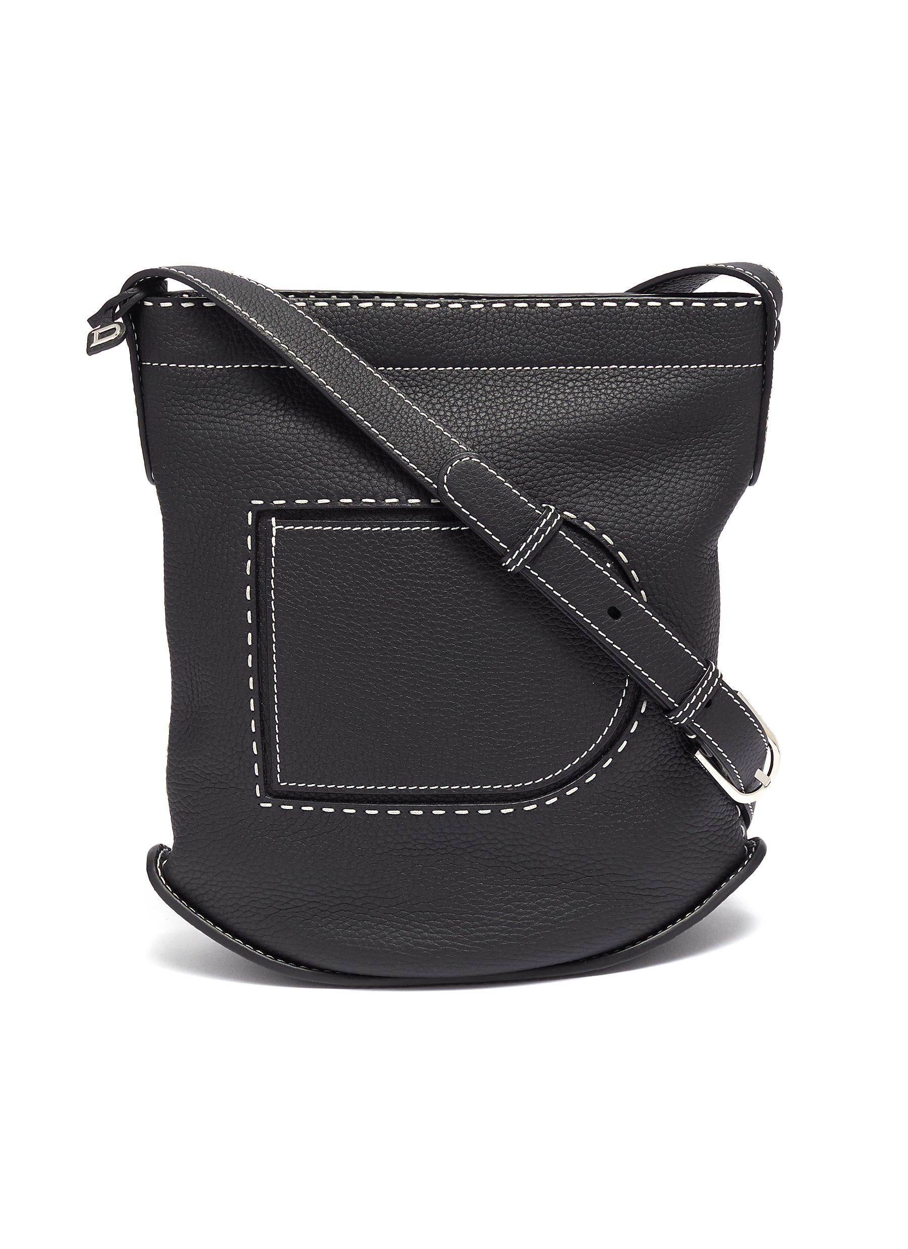 Delvaux 'pin Pm' Contrast Topstitching Leather Bucket Bag