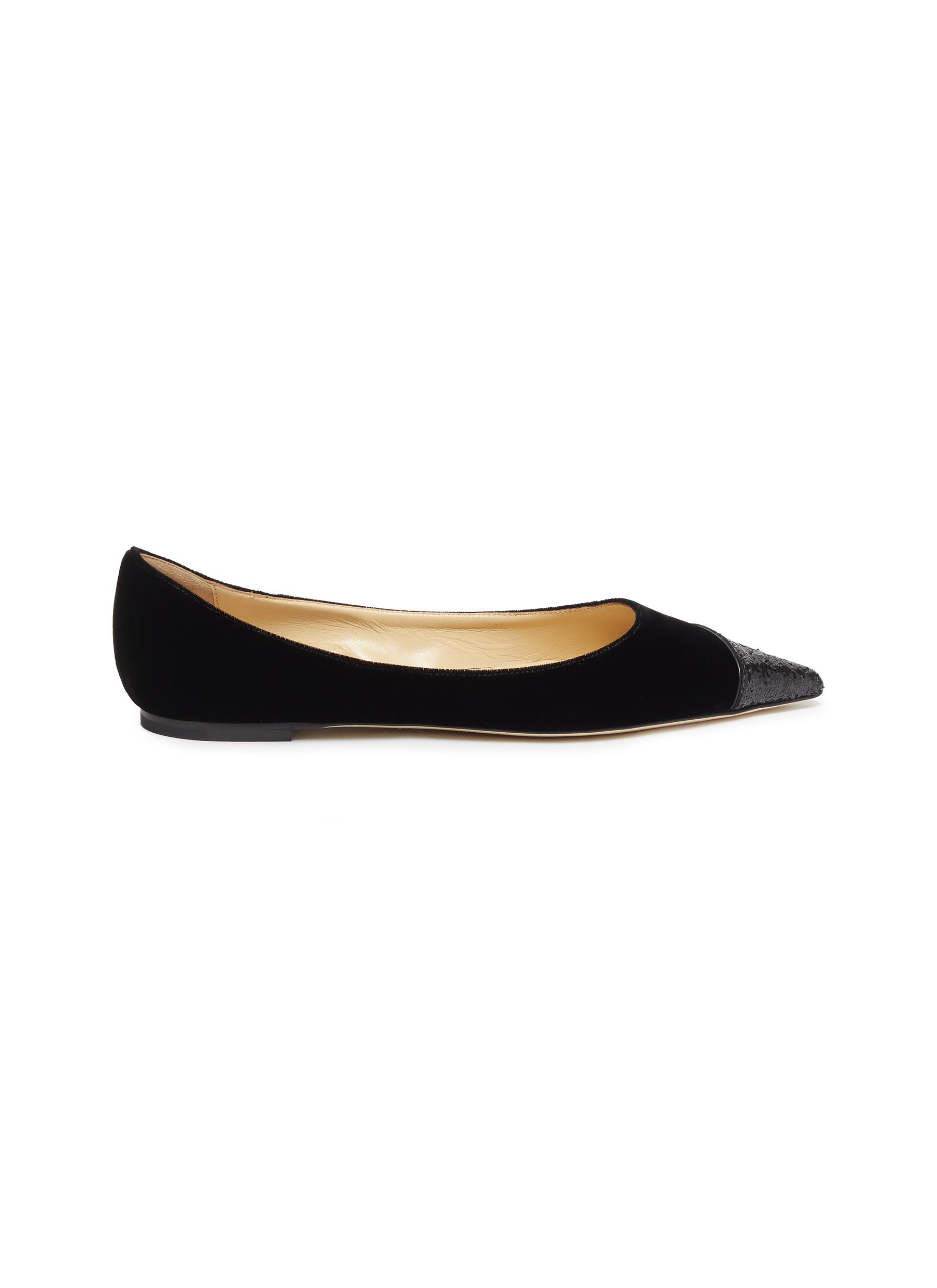 Love coarse glitter toe velvet flats by Jimmy Choo
