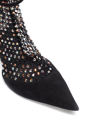 Detail View - Click To Enlarge - RENÉ CAOVILLA - Strass fishnet overlay suede pumps