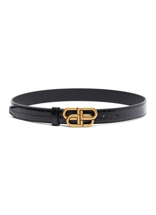 Main View - Click To Enlarge - BALENCIAGA - 'BB' logo thin croc embossed leather belt