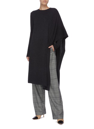 Figure View - Click To Enlarge - OSCAR DE LA RENTA - Drape shoulder split hem virgin wool-silk knit top