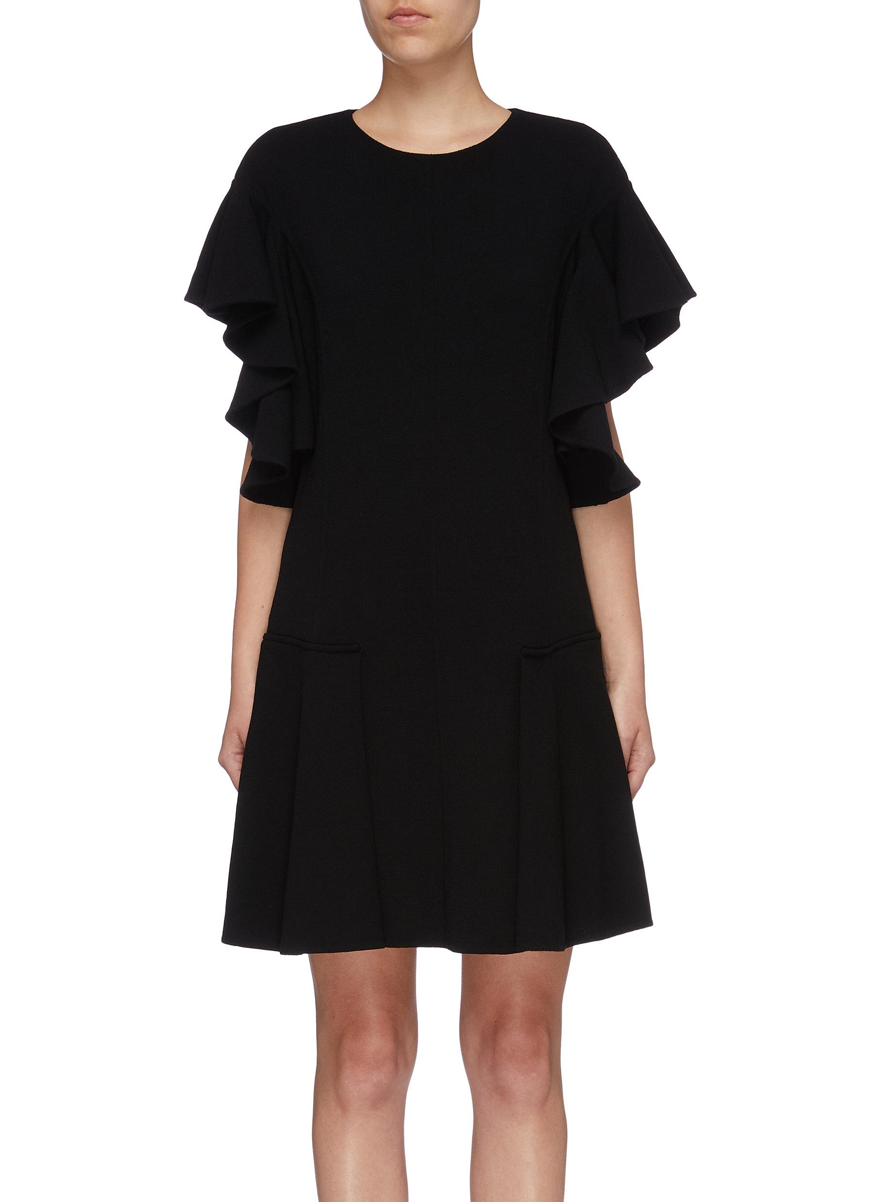 Ruffle sleeve pleated virgin wool blend knit dress by Oscar De La Renta ...