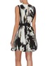 Back View - Click To Enlarge - ALEXANDER MCQUEEN - Belted graphic print pleated sleevless dress