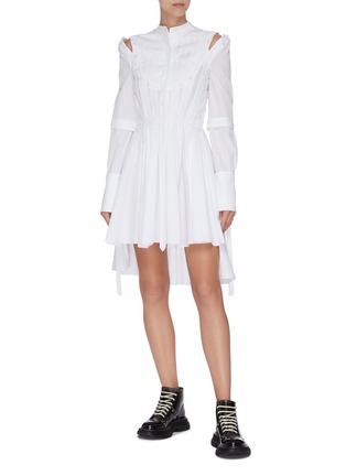 Figure View - Click To Enlarge - ALEXANDER MCQUEEN - Detachable sleeves asymmetric pleated dress