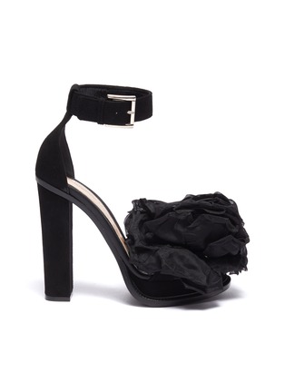 Main View - Click To Enlarge - ALEXANDER MCQUEEN - Rose ruffle toe suede platform sandals