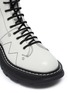 Detail View - Click To Enlarge - ALEXANDER MCQUEEN - Contrast stitching chunky outsole patent leather combat boots