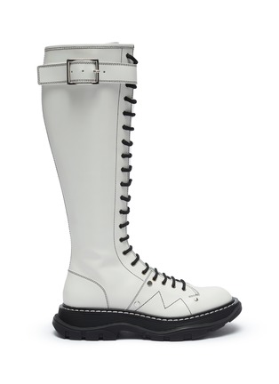 Main View - Click To Enlarge - ALEXANDER MCQUEEN - Contrast stitching chunky outsole patent leather combat boots