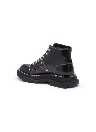  - ALEXANDER MCQUEEN - Contrast stitching chunky outsole patent leather combat boots