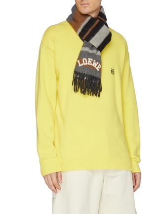 Figure View - Click To Enlarge - LOEWE - Logo embroidered colourblock rugby stripe wool scarf