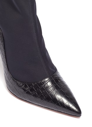 Detail View - Click To Enlarge - AQUAZZURA - 'Zen' croc embossed leather sock knit ankle boots