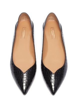 Detail View - Click To Enlarge - AQUAZZURA - 'Zen' scalloped croc embossed leather step-in flats
