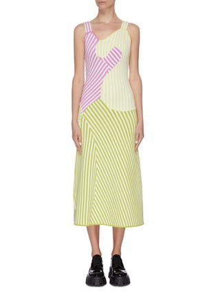 Main View - Click To Enlarge - PH5 - 'Talia' wave print stripe colourblock dress