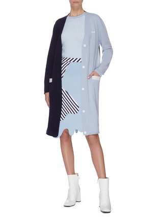Figure View - Click To Enlarge - PH5 - Colourblock panelled contrast pocket long cardigan