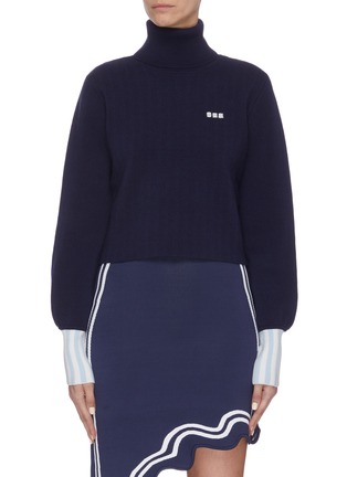 Main View - Click To Enlarge - PH5 - Contrast cuff bishop sleeve cropped turtleneck sweater