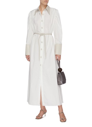 Figure View - Click To Enlarge - NANUSHKA - 'Yoon' belted faux leather collar shirt dress