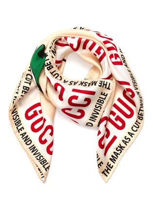 Main View - Click To Enlarge - GUCCI - Masks print slogan silk scarf