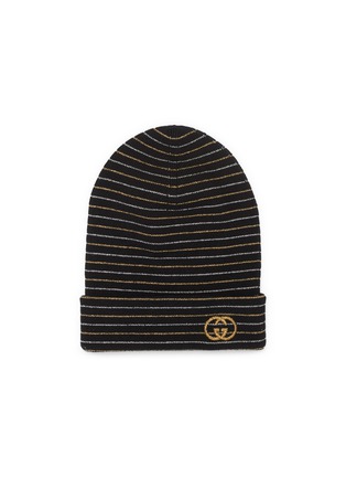 Main View - Click To Enlarge - GUCCI - Logo embroidered metallic stripe beanie