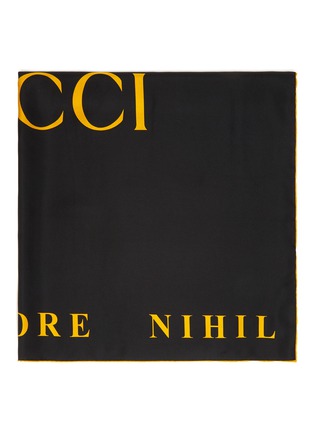Detail View - Click To Enlarge - GUCCI - Slogan logo print Web stripe silk scarf