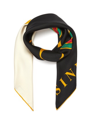 Main View - Click To Enlarge - GUCCI - Slogan logo print Web stripe silk scarf