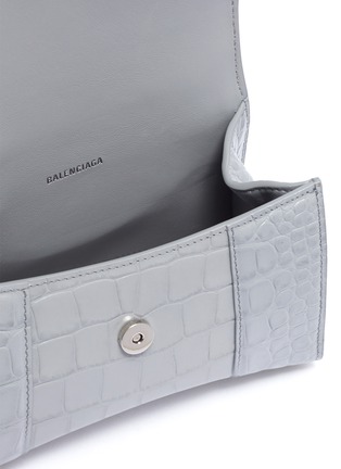 Detail View - Click To Enlarge - BALENCIAGA - 'Hourglass' XS top handle croc embossed leather bag