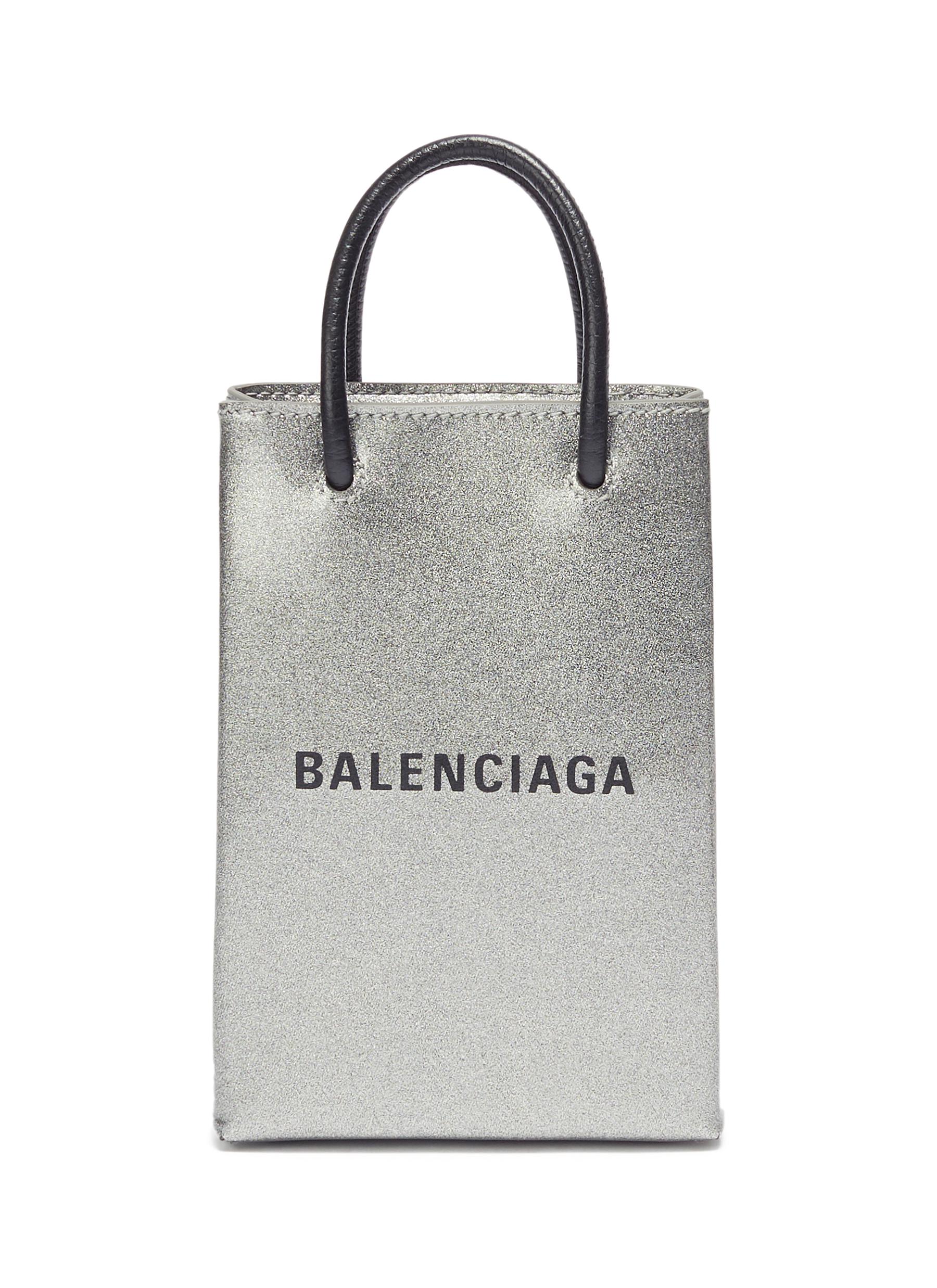 Balenciaga Logo Print Leather Tote In Metallic