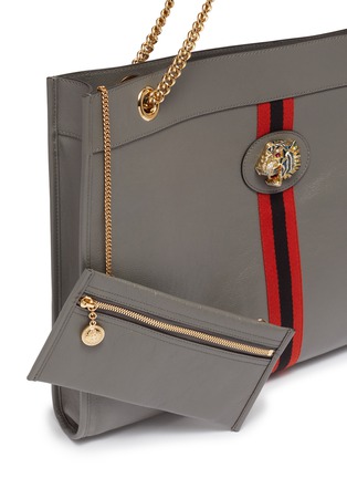 Detail View - Click To Enlarge - GUCCI - 'Rajah' tiger Web stripe large leather chain tote