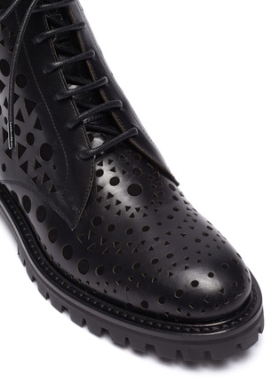 Detail View - Click To Enlarge - ALAÏA - Openwork goat and calfskin leather combat boots