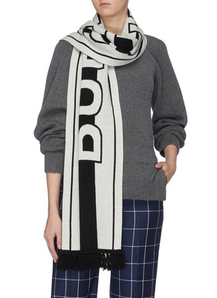 Figure View - Click To Enlarge - BURBERRY - Logo stripe cashmere scarf