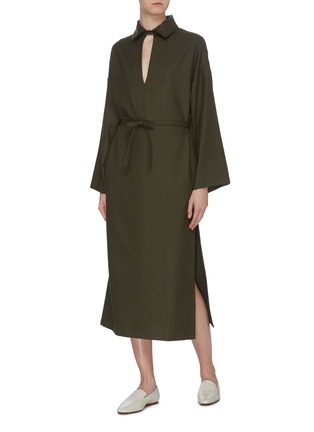 Figure View - Click To Enlarge - BARENA - 'Demetra' belted cutout front flared sleeve shirt dress